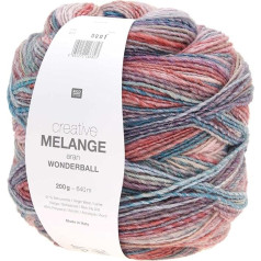 Rico Design Creative Melange Aran Wonderball Colour 11, gradientu vilnas adatas izmērs 5 mm adīšanai vai tamborēšanai, 200 g vilnas bumbiņa