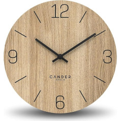 Cander Berlin MNU 2725 D Sienas pulkstenis Wood Silent 25 cm Modern Oak Veneer Vintage No Ticking Noises Virtuve Dzīvojamā istaba Analogs