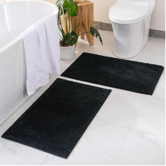 MIULEE Vannas paklājs 50 x 80 cm 2 komplekts Chenille vannas paklājs Vannas paklājs Neslīdošs mazgājams dušas paklājs Vannas paklājs Gultas paklājs Vannas istaba Dzīvojamā istaba Guļamistaba Black