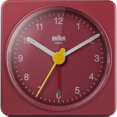 Braun Classic analogais ceļojumu modinātājs, kompakts izmērs, klusa kvarca kustība, Crescendo modinātājs sarkanā krāsā, modelis BC02R, melns, aproce