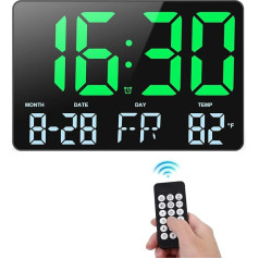 ORIA Digitālais sienas pulkstenis, 11,5 collu moderns sienas pulkstenis ar tālvadības pulti, laiks/datums/nedēļa/temperatūra, 4 spilgtuma līmeņi, snaudiena funkcija, atmiņas funkcija, digitālais modinātājs guļamistabai, birojam