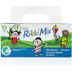 Eco RikkiMix Kids 8 x 100 ml liels amatniecības krāsojamo krāsu komplekts ar divpusēju sertifikāciju, tīrs produkts jūsu bērnam, dabai un videi. Bagātīgas krāsas, šķīstošas ūdenī, augstas kvalitātes. 1 otiņa + sajaukšanas palete