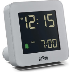 Цифровой будильник Braun BC09G с функцией Snooze, негативным ЖК-дисплеем, быстрой настройкой и набухающим звуковым сигналом в сером цвете, модель BC