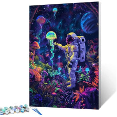 Paint by Numbers with Astronauts for Adults and Kids, Luminous Jellyfish DIY Acrylic Watercolor Paint by Numbers for Adults and Beginners 16 x 20 Inch Painting on Canvas,