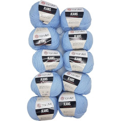 10 x 50 g YarnArt Jeans vilnas adāmadatas ar 55% kokvilnas, 500 g vilnas (zila 75)