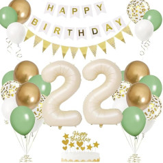 22. dzimšanas dienas rotājumi viņam un viņai, 22. dzimšanas dienas baloni ar 22. dzimšanas dienas balonu skaitu 22 Foil balons Sage Green White Gold Balloons Happy Birthday Banner Birthday Cake Topper 22. pusei