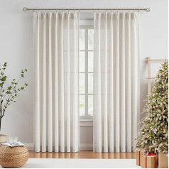 Vision Home Natural plisēti aizkari Semi Sheer Textured Linen Blend Light Filtering Logu aizkari 84 collas dzīvojamā istaba guļamistaba Pinch Pleat aizkari ar āķiem, 2