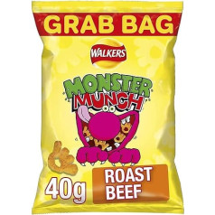 Monster Munch uzkodas grauzdētas liellopa gaļas maisiņā - 40g - 12 gab. iepakojumā