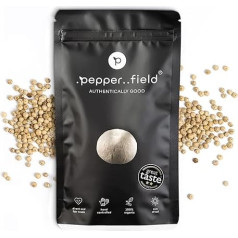 Pepper Field Kampot Pepper White 250 g - Piparu graudiņi - 100% īstie baltie pipari no Kampotas, Kambodža, AĢIN - Piparu dzirnaviņas un piparu dzirnaviņas malšanai