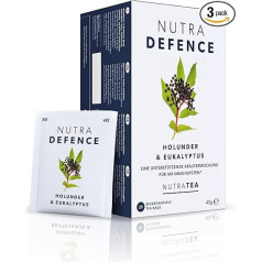 Nutra Tea NUTRADEFENCE, Imūnā un pretklepus tēja, pretklepus tēja imūnsistēmas un elpceļu atbalstam, 60 atkārtoti lietojami tējas maisiņi, zāļu tēja ar eikaliptu un ingveru