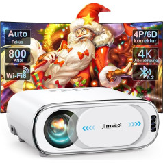 Projektors 4K AI Auto objektīvs Auto fokusa vāciņš Automātiskā fokusēšana Automobilis 6D trapeces korekcija Gudrais projektors WiFi 6 Bluetooth Jimveo 26000L 1080P Full HD portatīvais projektors 50% tālummaiņa, 300 collu displejs vakarā Ārā