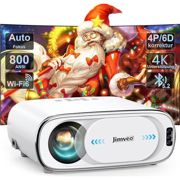 Projektors 4K AI Auto objektīvs Auto fokusa vāciņš Automātiskā fokusēšana Automobilis 6D trapeces korekcija Gudrais projektors WiFi 6 Bluetooth Jimveo 26000L 1080P Full HD portatīvais projektors 50% tālummaiņa, 300 collu displejs vakarā Ārā