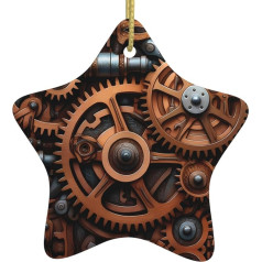 WHJYYYXDE Weihnachtlicher Keramik-Stern-Anhänger - Festliches hängendes Ornament für Einkaufszentrum, Häuser, 7,9 x 7,9 cm, Steampunk, mechanische Zahnräder gedruckt