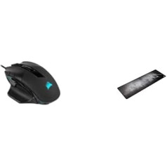 Corsair Nightsword RGB regulējama veiktspējas FPS/MOBA optiskā spēļu pele (18 000DPI optiskais sensors) melna & MM300 bez bārkstīm, auduma virsma, XL izmēra spēļu peles paliktnis