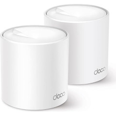 TP-Link Deco X50 AX3000 Mesh Wi-Fi komplekts, 2 komplekti, Wi-Fi 6, divjoslu maršrutētājs un retranslators, 3 gigabitu pieslēgvietas katrā ierīcē, ieteicams mājokļiem ar 3-4 guļamistabām, visaptveroša vecāku aizsardzība, WPA3