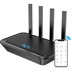 Rockspace WLAN maršrutētājs AC2100, Dual Band 1733 Mbit/s 5GHz, 300 Mbit/s 2.4GHz, 4 gigabitu LAN pieslēgvietas, 4x4 MU-MIMO/APP Control/VPN/IPv6, Fast AP režīms, viegli ar WPS, pārklājums līdz 160 m²