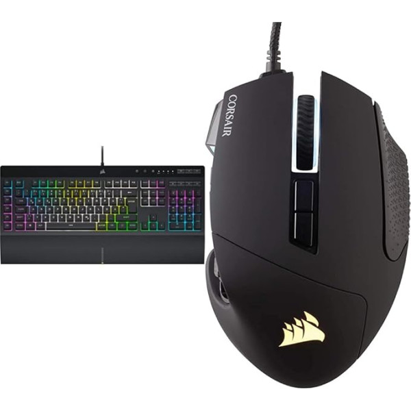 CORSAIR K55 RGB PRO XT vadu diafragmas spēļu tastatūra, QWERTY, melna & SCIMITAR ELITE RGB optiskā MOBA/MMO spēļu pele (18 000 dpi optiskais sensors, 17 programmējamas pogas), melna