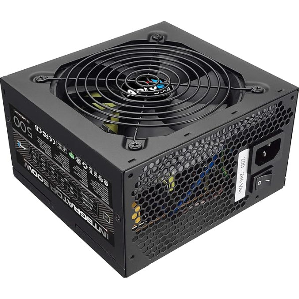 Aerocool Integrator 500W barošanas bloks, 80 Plus Bronze, efektivitāte līdz 85%, 12cm melns ventilators, paredzēts mainstream sistēmām | Black