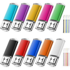 EASTBULL USB atmintinė 4 GB, 10 USB 2.0 besisukančių atminties lazdelių pakuotė, 10 vnt. virvelių, įvairiaspalvė