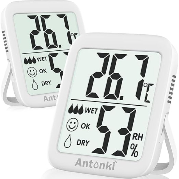 Antonki 2 iekštelpu termometru komplekts, digitālais termometrs, higrometrs, temperatūras mērītājs, iekštelpu temperatūras un mitruma mērītājs siltumnīcai, dzīvojamai istabai