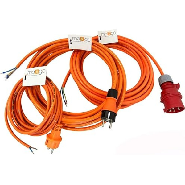 Savienojuma kabelis, ierīces savienojuma kabelis, barošanas kabelis ar Schuko vai CEE kontaktdakšu, PUR H07BQ-F 2 x 1,0 mm² - 5 x 2,5 mm², āra 16 A, IP44, oranžs, 3-20 m, tips: H07BQ 3 x 2,5 mm² - 20 m, tip.