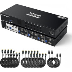TESmart USB 3.0 MST HDMI+DP KVM slēdzis 4 monitoriem 4 PC, 4K @ 60Hz Quad Monitor KVM slēdzis ar EDID emulatoru, dokstacija ar audio un mikrofonu, 4 USB 3.0 tastatūrām, pelēm, printeriem un U