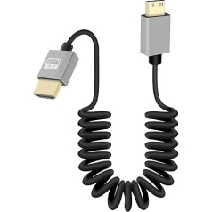 GELRHONR 4K Mini HDMI uz HDMI spirālveida kabelis, ļoti plāns mini HDMI kabelis, 18 Gbps 3D 4K / 60Hz ātrgaitas HDMI atsperu kabelis, atbalsta 3D, DSLR kamerām, HDTV, klēpjdatoriem (taisns)