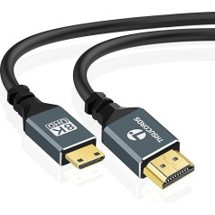 Thsucords Ultra Thin 8K 4K Mini HDMI uz HDMI kabelis 3M, elastīgs, mīksts un plāns Mini HDMI 2.1 kabelis, ātrgaitas kabelis, 48Gbps 4K @ 120Hz, saderīgs ar kameru, videokameru