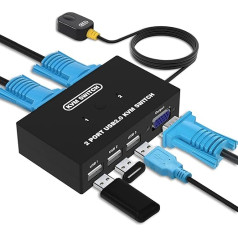 2 Port KVM Switch USB VGA with KVM Cables, KVM Switch for VGA Monitor and USB Keyboard Mouse