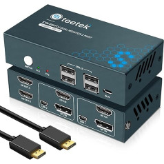 HDMI + DisplayPort KVM Switch 2 Monitors, Steetek 4K @ 60Hz KVM Switch Dual Monitor, KVM Switch 2 PC 2 Monitors with USB 2.0, DP 1.2, HDMI 2.0 and Button Switch