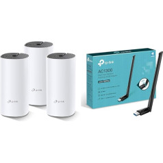 TP-Link Deco M4 Mesh WLAN komplekts (3 komplekti) un Archer T3U Plus AC1300 augstas izšķirtspējas USB WLAN adapteris ar antenām