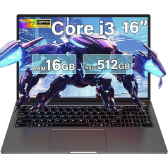 Nešiojamasis žaidimų kompiuteris 16GB RAM 512GB 1TB SSD Expansion Core i3 (iki 3,2 GHz) Nešiojamasis kompiuteris 16 colių nešiojamasis kompiuteris 1920 x 1200 IPS UHD C tipo 5G WiFi su pele ir lipduku itališkai klaviatūrai - pilkas