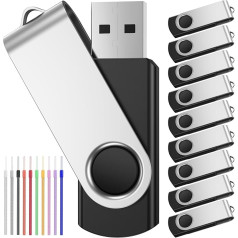 10 USB zibatmiņas 64 GB zibatmiņas disku komplekts - portatīvais 64 GB atmiņas zibatmiņas disks, kas rotē, praktiska USB atslēga - FEBNISCTE USB 2.0 zibatmiņas disks ar 10 vienību kabeli MP3 prezentācijām