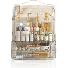 Make up organizators Pārnēsājams rotaslietu mazgāšanas stends ar atvilktnēm un vāku tualetes galdam, suku, ādas kopšanas, matu piederumu darbvirsmas daudzfunkcionāla kosmētikas skaistumkopšanas uzglabāšanas kaste