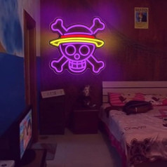 PILOYINDE One Piece Neon Sign Anime Ruffy LED neona gaismas sienas apdare Violeta One Piece Neon Sign Piemērots guļamistabas apdare Anime LED Sign Piemērots Ziemassvētku dāvanas Party Decoration