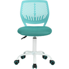 FurnitureR spēļu krēsls bērniem, biroja krēsls, spēlētāju krēsls, rakstāmgalda krēsls, ergonomisks moderns dizains, bez roku, sēdekļa augstuma regulēšana, gumijas riteņi, tirkīza, M