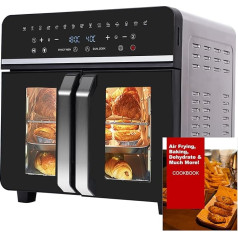 Emphsism divu zonu karstā gaisa fritēze, 23 L karstā gaisa fritēze, XXL krāsns 1800 W ar LED skārienjūtīgo ekrānu, 15 programmām, ar recepšu grāmatu, 11 piederumiem