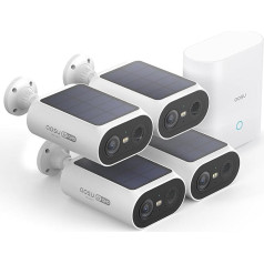 AOSU 2K āra novērošanas kamera, saules baterija, 4 kameru komplekts ar staciju, integrēta saules baterijas plāksne, 0 uzlādes, 32 GB, vietējā atmiņa, AI personas noteikšana, gaismas un skaņas signāls, divvirzienu audio, krāsaina
