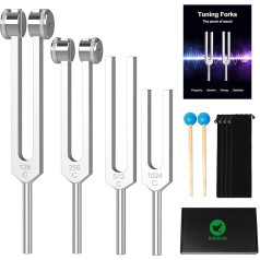 DiDiBirDi DiDi Tuning Fork Tuning Forks dziedināšanas 128Hz 256Hz 512Hz 1024Hz 4 gab Alumīnija sakausējuma medicīnas dziedināšanas čakru komplekts, piemērots skaņas terapijai, jogai un