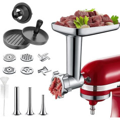 COFUN Gaļasmašīnas piederums Kitchenaid piederumiem, kā gaļasmašīnas piederums ar 4 malšanas diskiem, 3 desu pildīšanas ragiem, 1 burgeru prese Kitchen Aid, alumīnija sakausējuma gaļas mašīna, alumīnija sakausējuma gaļas mašīna