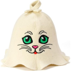 SAUNA GURU Sauna Kitten Eyes Hat 100% Organic Wool Felt Sauna Cap Banya Hat Sauna matu aizsardzība Sauna aksesuāri Izšūta cepure Krievu pirts cepure Pirts cepure Pirts aksesuāri Pirts dāvanas vīriešiem un sievietēm