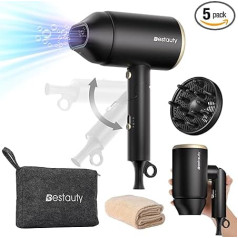 Bestauty Travel Hair Dryer with Diffuser [Foldable] Ion Hair Dryer with [Felt Storage Bag] Powerful Hair Dryer [Cold Air Button] Small Lightweight Mini Hair Dryer with [Head Towel] Travel Hair Dryer