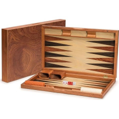 Yellow Mountain Imports Rosewood Backgammon spēles komplekts ar koka intarsiju - Knoll - ar akrila plāksnītēm un koka kausa kausu, 49 cm dēlis