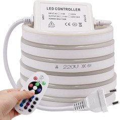 Wisada RGB neona LED lente, 4 m 220 V 5050 silikona elastīga neona lente, daudzkrāsu mainīga neona LED gaismas lente ar 24 pogu tālvadības pulti un 750 W RGB kontrolieri guļamistabai, kabinetam, bāram.