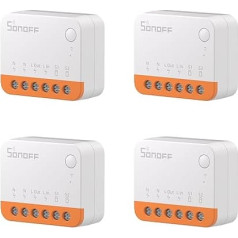 SONOFF 4 gab. MINIR4 Alexa viedslēdzis 2 virzienu - WiFi gaismas slēdzis ar laika funkciju, releja sadalīšanas režīms, 2.4G WiFi, darbojas ar Alexa, Google Home Assistant, tālvadības pults ar eWeLink lietotni