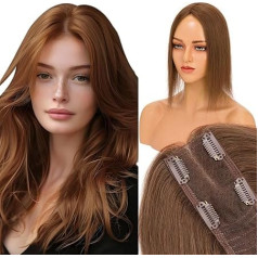 Elailite Hair Topper Real Hair Medium Brown #4, Clip-In Toupee 25 cm 36 g Hairpiece Sieviešu Hair Topper Handmade Silk Lace 6 x 15 cm 130% blīvums