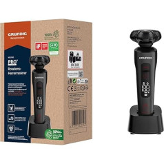 Grundig ProClub MS 9130 vīriešu skuveklis, BeardCare sensors, plastmasas ārējais korpuss, kas izgatavots no 61% pārstrādātas plastmasas, titāna asmeņi, mitrs un sauss, garu matu trimmeris, matēts, melns/sarkans