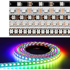 DC5V WS2812 WS2812B LED sloksne melna balta PCB 30/60/74/96/144LEDS/M RGB individuāli adresējams pikseļu LED apgaismojums IP30 IP65 IP67 (balta PCB IP65, 5 M 96 LED/M)