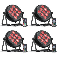 Rtktoup 4 x RGBW LED Par starmeši, 9 LED Par starmeši, DMX 5/8CH ar tālvadības pulti un 4 vadības režīmiem, LED skatuves gaisma DJ, disko, bāriem, ballītēm, kāzām, Ziemassvētkiem, Haloween