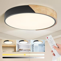 Glamexx24 Wooden LED Ceiling Light Flat Round Wood Lamp Diameter 30 cm 3000-6000 K 23 W 1840LM Dimmable with Remote Control Modern Simple for Bedroom Living Room Kitchen Dining Room